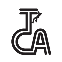 Black climbing academy logo with a climber hanging from the T